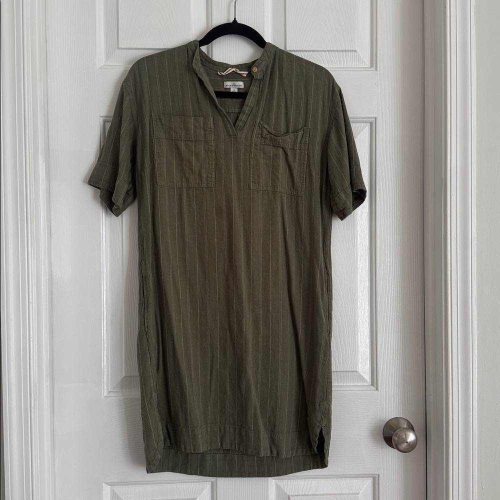 LL Bean Signature Linen Dress Small Olive Green